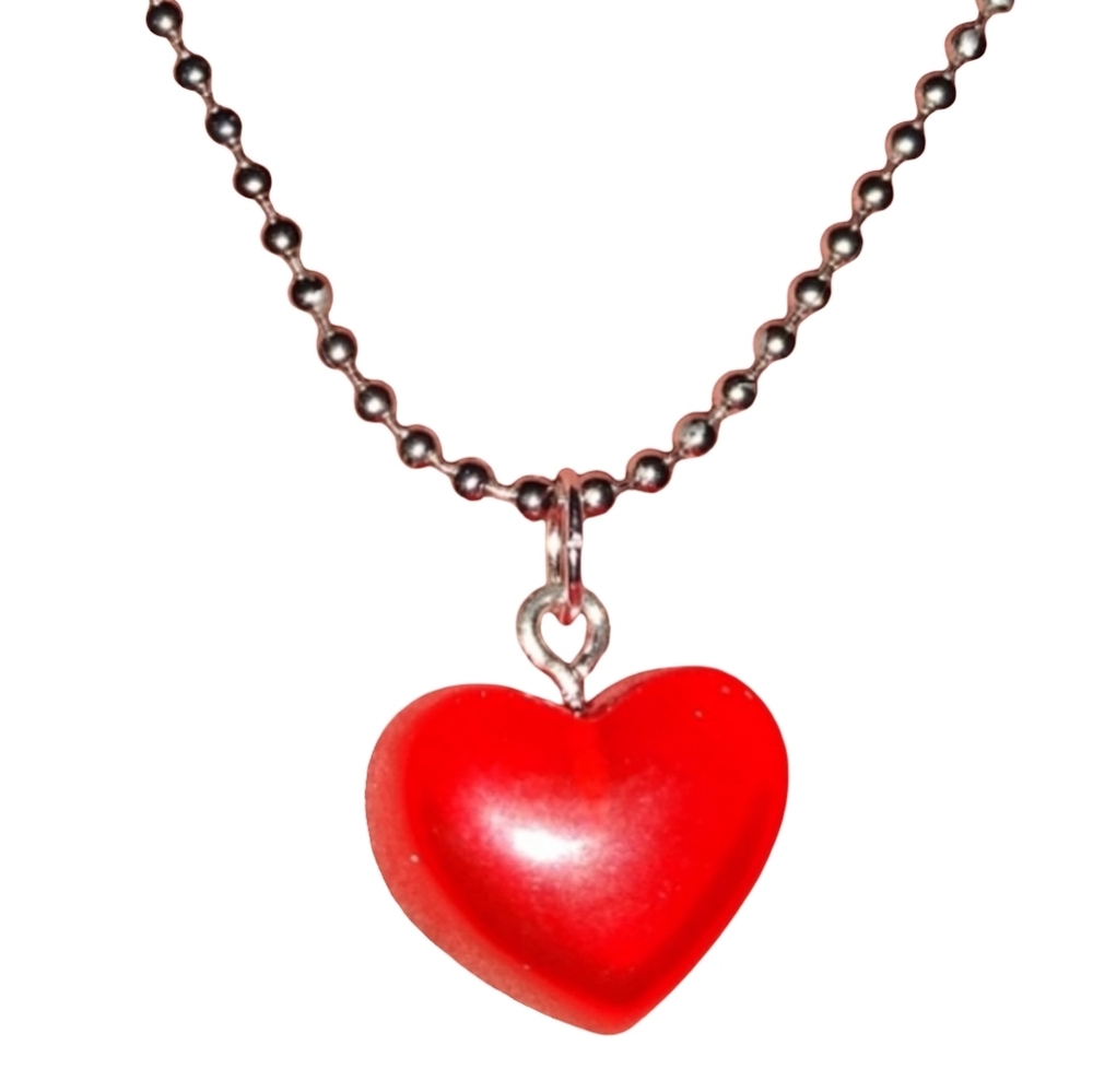 Cherry Red Candy Hearts Charm Silver Long Necklace Heart Pendant Choker Retro